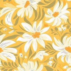 Abstract floral seamless pattern background in yellow white and beige. generative ai.