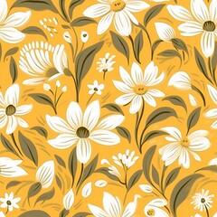 Fototapeta premium Abstract floral seamless pattern background in yellow white and beige. generative ai.