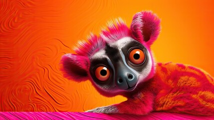 a close up of a small animal with orange eyes and a pink tail.  generative ai