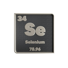 Selenium  chemical element black and metal icon with atomic mass and atomic number. 3d render illustration.