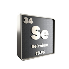 Selenium  chemical element black and metal icon with atomic mass and atomic number. 3d render illustration.