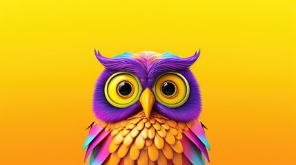  a colorful owl sitting on top of a yellow table next to a yellow wall.  generative ai