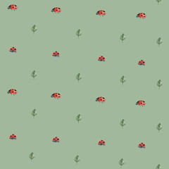 Ladybug leaf Seamless Pattern | Minimalistischer Marienkäfer Beetle Bug Kinder Stoffdesign