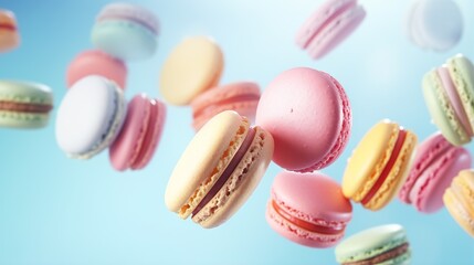  a bunch of macaroons are flying in the air.  generative ai