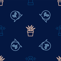 Set line Automatic irrigation sprinklers, Leaf and Plant pot on seamless pattern. Vector