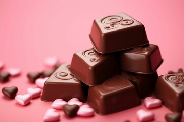 華やかなハートのチョコレート（カカオ・ショコラ・スイーツ・バレンタイン） - obrazy, fototapety, plakaty