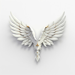 Obraz premium A 3D rendering of angelic white wings against a plain white backdrop. This resource can be used for elements such as objects, text, or 3D character cartoon figures. Generative AI.