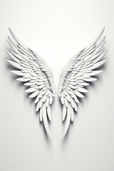 Obraz premium A 3D rendering of angelic white wings against a plain white backdrop. This resource can be used for elements such as objects, text, or 3D character cartoon figures. Generative AI.