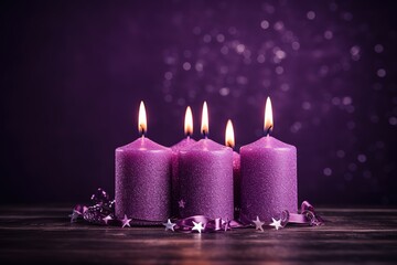 Obraz na płótnie Canvas Purple Candles With Flickering Flames
