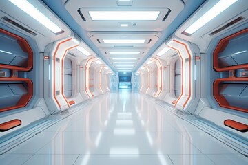 Obraz premium Space station or spaceship scifi style corridor or room
