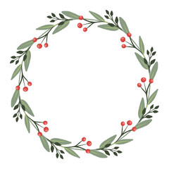 Christmas decoration wreath. Wreath With Leaves and Berries