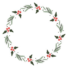 Christmas decoration wreath. Wreath With Leaves and Berries