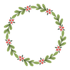 Fototapeta na wymiar Christmas decoration wreath. Wreath With Leaves and Berries
