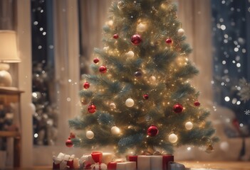 Fototapeta na wymiar christmas tree with gift boxes on background, 3d render christmas tree with gift boxes on background, 3d render christmas tree and gift boxes on wooden background