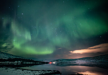 Shetland green Northern Lights - obrazy, fototapety, plakaty