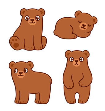 Cute cartoon brown bear cubs drawing