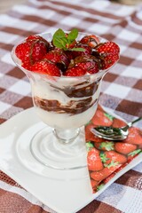 Joghurt mit Schoko und ganzen Erdbeeren