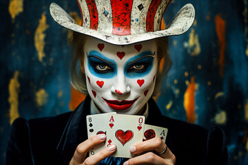 Femme maquillée avec chapeau tirant les cartes