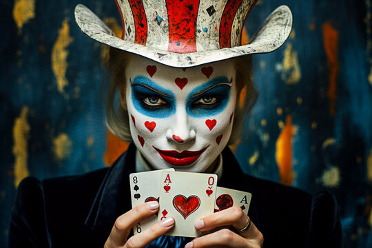 Femme maquill&eacute;e avec chapeau tirant les cartes