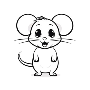 Coloring page simple black and white cute mouse vector design