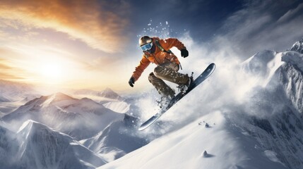Naklejka na ściany i meble extreme, Snowboarding Snowboard Snowboarder, sport, winter, mountain, sky, blue, person, white, outdoors, speed, skiing, seasonal.