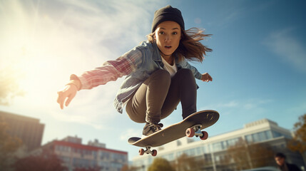 female skater doing an ollie  - Powered by Adobe