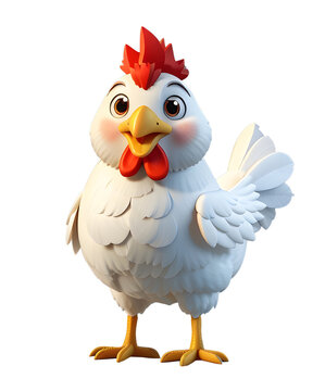 3D render for chicken, hen or cock cartoon on transparent