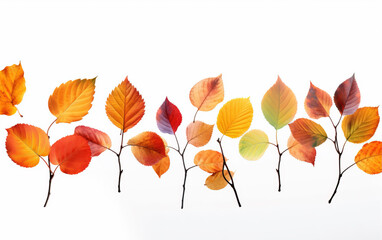 Autumn leaves on white background,created with Generative AI tecnology.