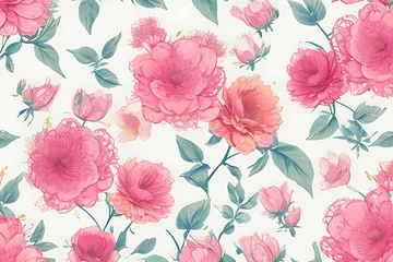 Möbelaufkleber seamless pattern with pink rose AI generative © Sahmmed