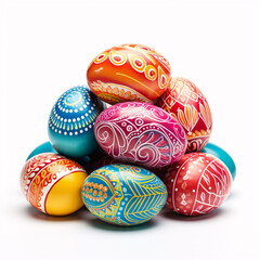 Perfect colorful handmade art easter eggs isolated on a white