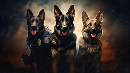 an artistic representation of a K-9 police unit, emphasizing the invaluable role of specially trained dogs in law enforcement and safety efforts - obrazy, fototapety, plakaty