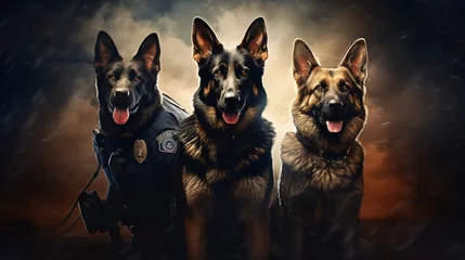 Fotobehang an artistic representation of a K-9 police unit, emphasizing the invaluable role of specially trained dogs in law enforcement and safety efforts © Hassan