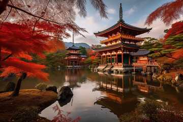 Traditional temple in autumn season at japan