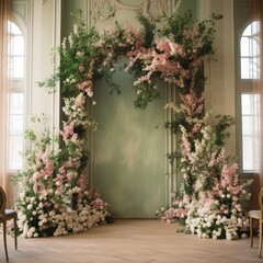 Fototapeta na wymiar Spring Garden Style with Flower Arch