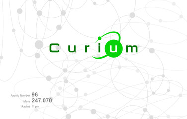 Modern logo design for the word Curium which belongs to atoms in the atomic periodic system.