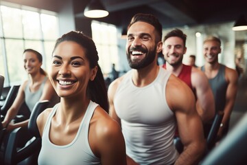 People enjoying a workout session in a vibrant and friendly gym environment created with Generative AI technology