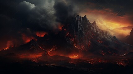volcanic mountains in a moody and atmospheric image, capturing the mystique that often shrouds these volcanic landscapes