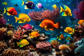 coral reef and fishes 4k HD quality photo. 