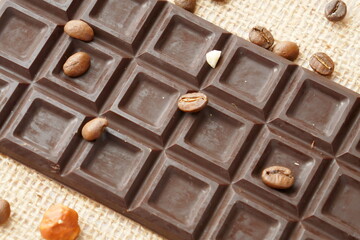 Delicious homemade dark chocolate with nuts