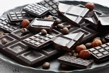 Delicious homemade dark chocolate with nuts
