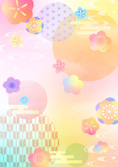 colorful plum background with Japanese patterns