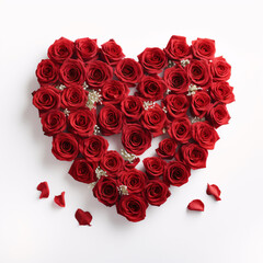 Love Red roses heart isolated on white background