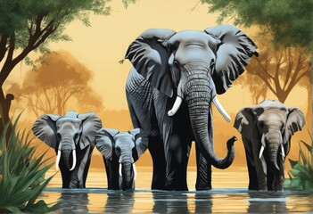 african wild animals in the savannah african wild animals in the savanna elephant with elephants in...
