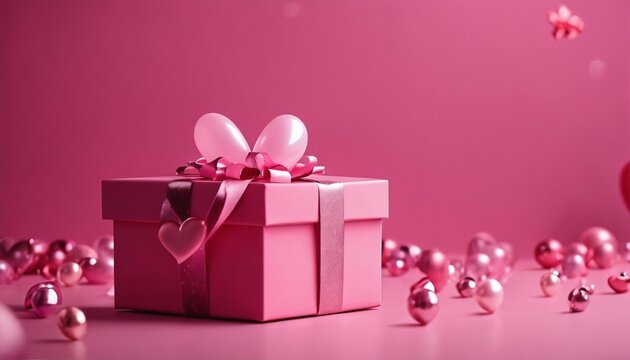 Heart shaped balloon in pink studio with gift boxes and copy space - Valentine’s Day, Love, Celebration