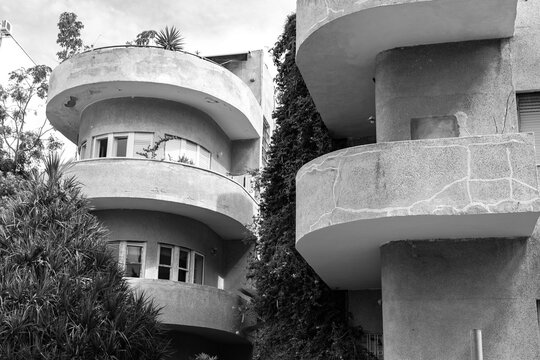 Typical Bauhaus inspired architectral detail from Tel Aviv, also called as the White City, Israel.