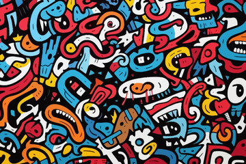 Graffiti typography quirky doodle pattern, wallpaper, background, cartoon, vector, whimsical Illustration