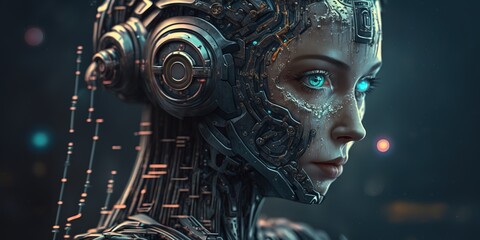 a concept of human robots in the future, artificial intelligence in the form of human robots. generative AI