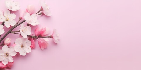 cherry blossoms blooming on pink background. generative AI