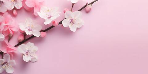 Fototapeta na wymiar cherry blossoms blooming on pink background. generative AI