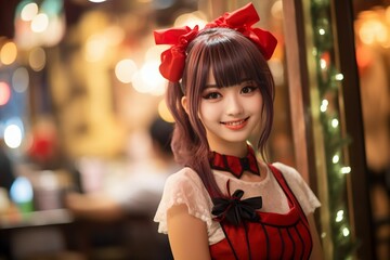 クリスマスのメイドカフェのメイドさん（萌え・可愛い・秋葉原・コスプレ）
